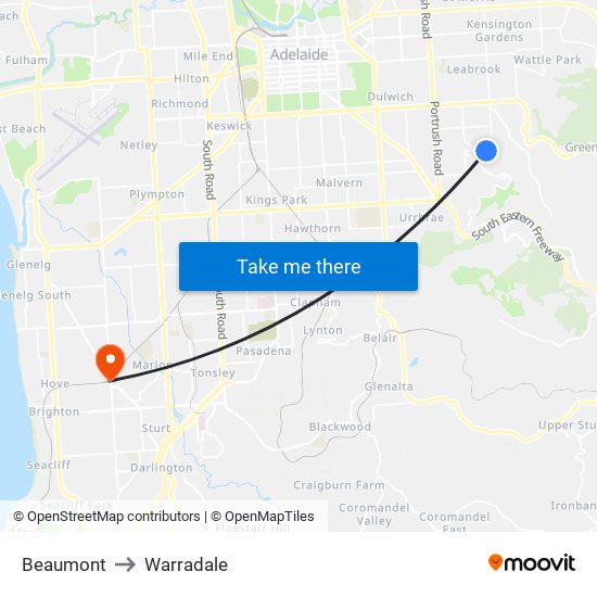 Beaumont to Warradale map