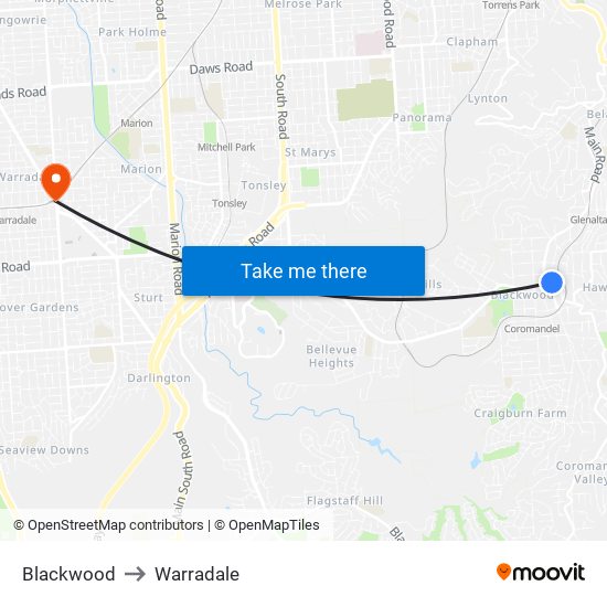 Blackwood to Warradale map