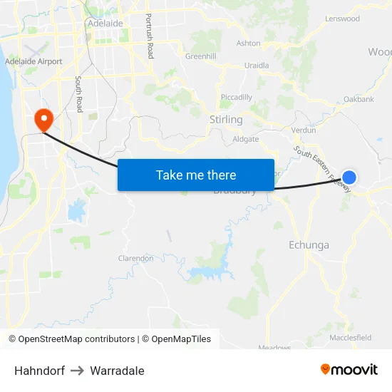 Hahndorf to Warradale map