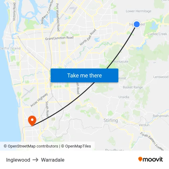 Inglewood to Warradale map