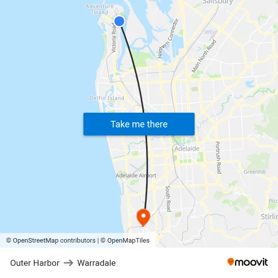 Outer Harbor to Warradale map