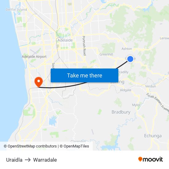 Uraidla to Warradale map