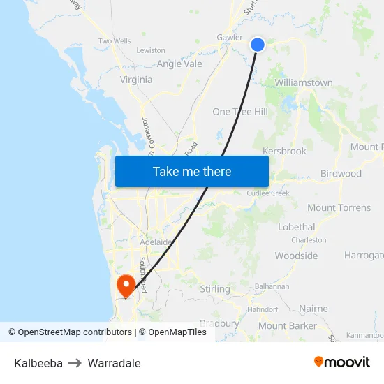 Kalbeeba to Warradale map