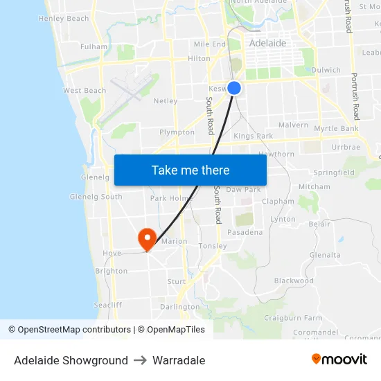 Adelaide Showground to Warradale map