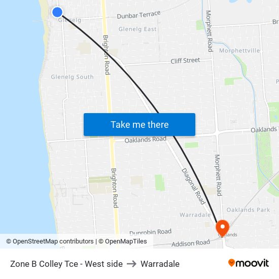 Zone B Glenelg Interchange - West side to Warradale map