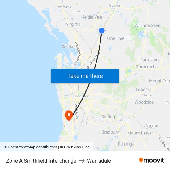 Zone A Smithfield Interchange to Warradale map