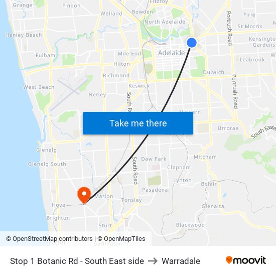 Stop 1 Botanic Rd - South East side to Warradale map