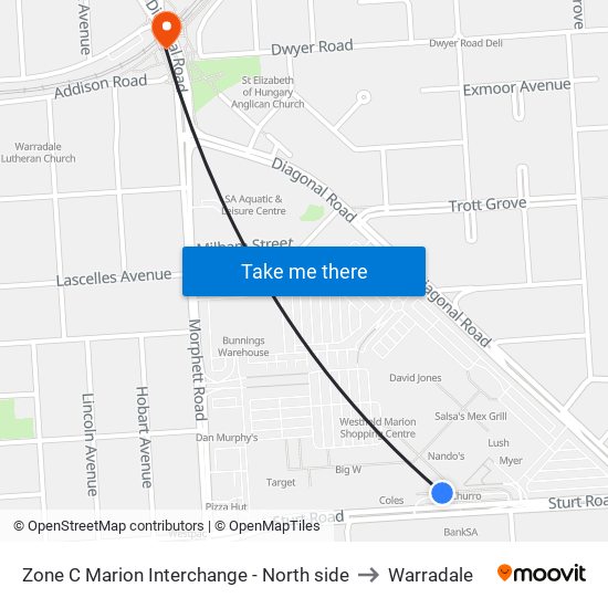 Zone C Marion Interchange - North side to Warradale map