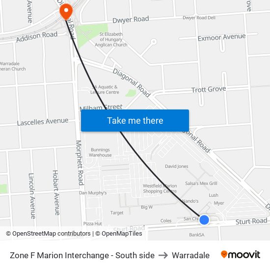 Zone F Marion Interchange - South side to Warradale map