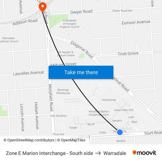 Zone E Marion Interchange - South side to Warradale map