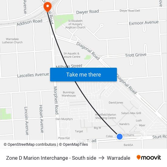 Zone D Marion Interchange - South side to Warradale map