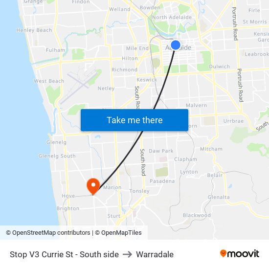 Stop V3 Currie St - South side to Warradale map