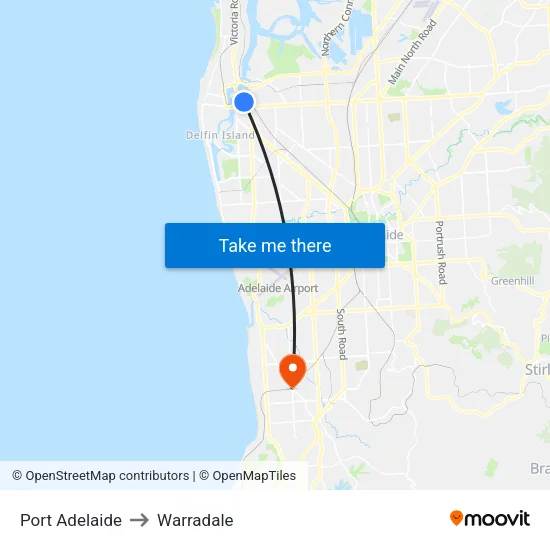 Port Adelaide to Warradale map