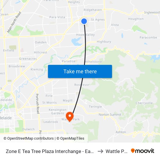 Zone E Tea Tree Plaza Interchange - East side to Wattle Park map