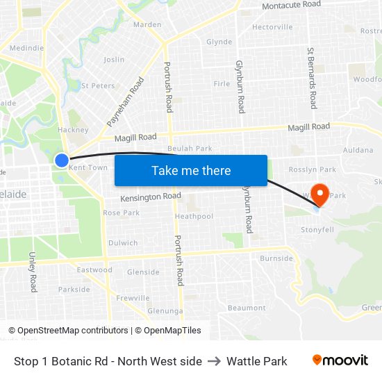 Stop 1 Botanic Rd - North West side to Wattle Park map