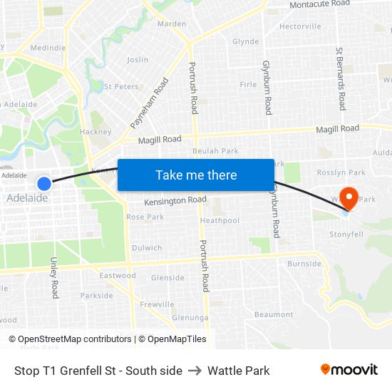 Stop T1 Grenfell St - South side to Wattle Park map