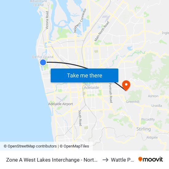 Zone A West Lakes Interchange - North side to Wattle Park map