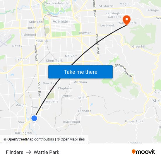 Flinders to Wattle Park map