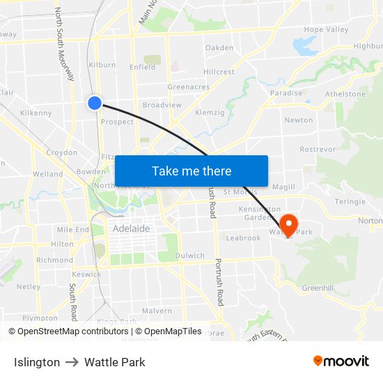 Islington to Wattle Park map