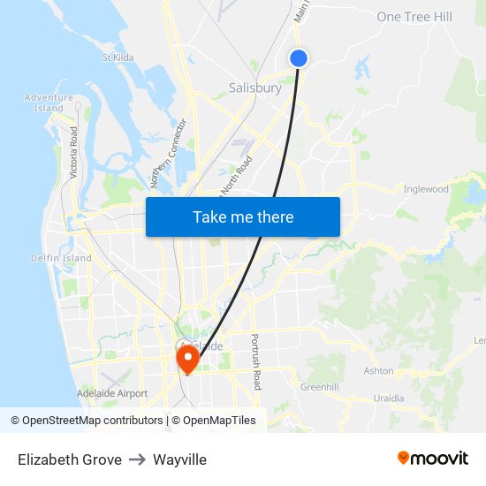 Elizabeth Grove to Wayville map