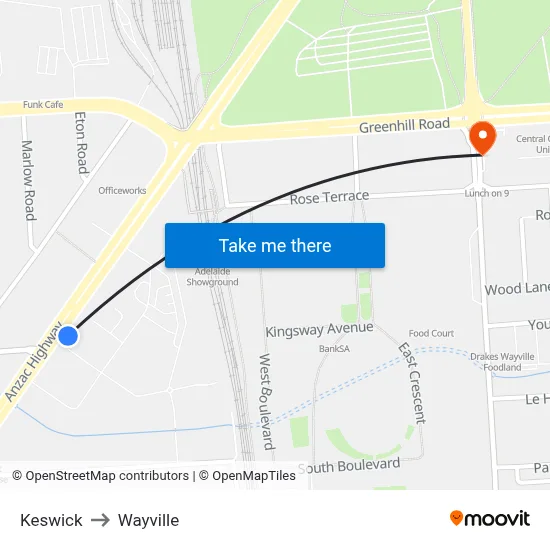 Keswick to Wayville map