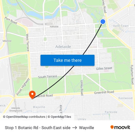 Stop 1 Botanic Rd - South East side to Wayville map