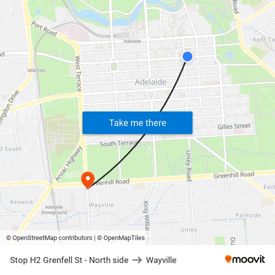 Stop H2 Grenfell St - North side to Wayville map