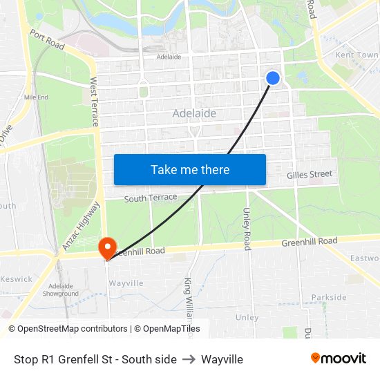 Stop R1 Grenfell St - South side to Wayville map