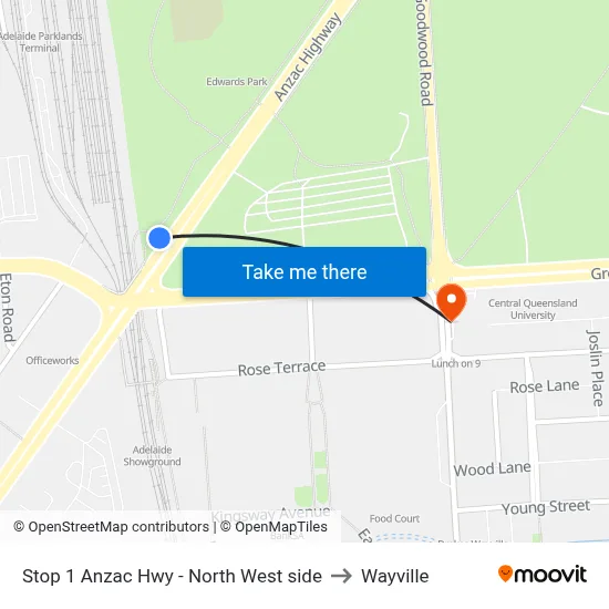 Stop 1 Anzac Hwy - North West side to Wayville map