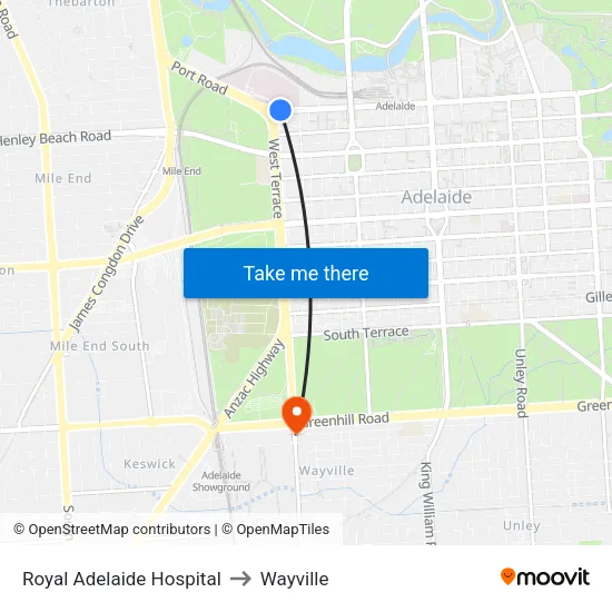 Royal Adelaide Hospital to Wayville map