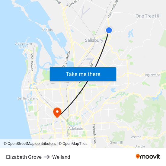 Elizabeth Grove to Welland map