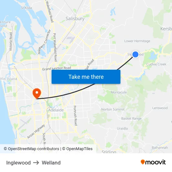 Inglewood to Welland map