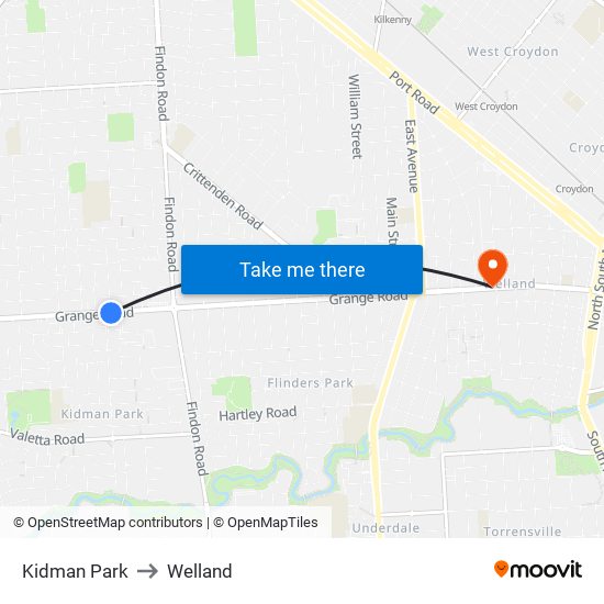 Kidman Park to Welland map