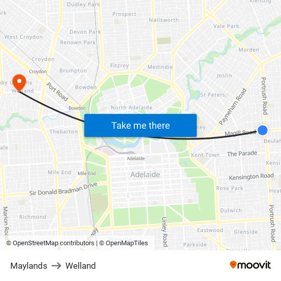 Maylands to Welland map