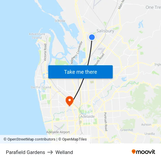 Parafield Gardens to Welland map