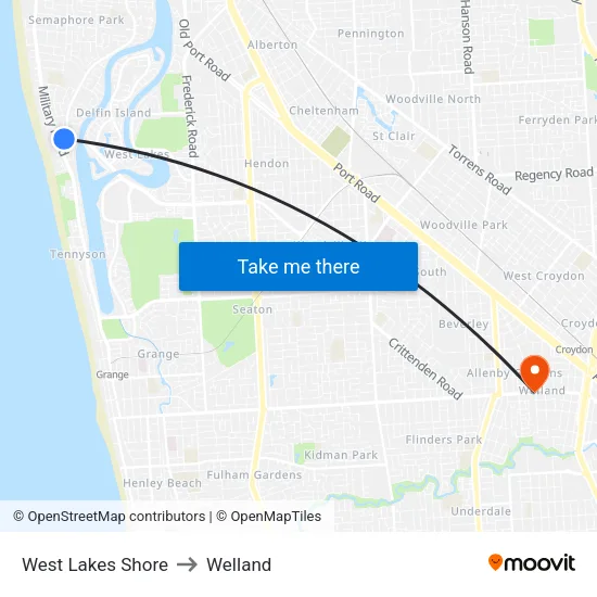 West Lakes Shore to Welland map