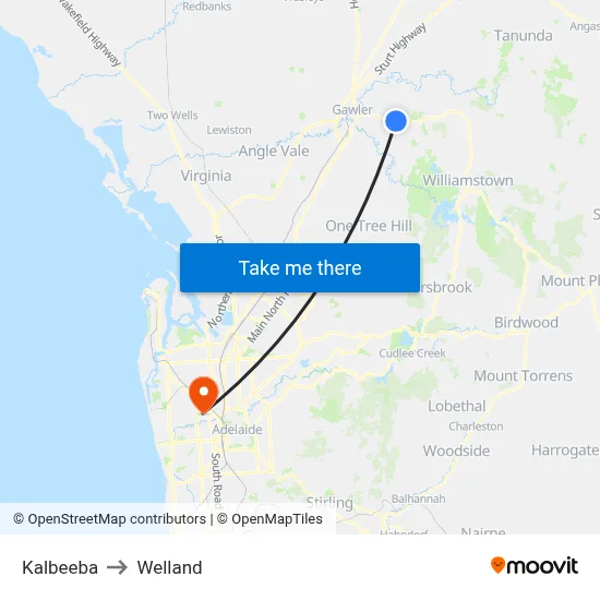 Kalbeeba to Welland map
