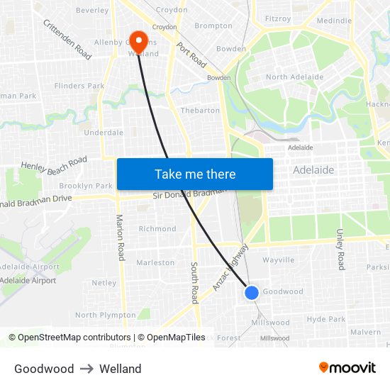 Goodwood to Welland map