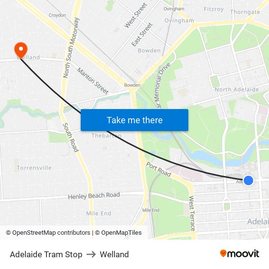 Adelaide Tram Stop to Welland map
