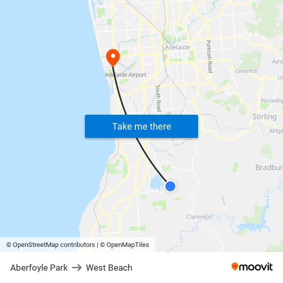 Aberfoyle Park to West Beach map