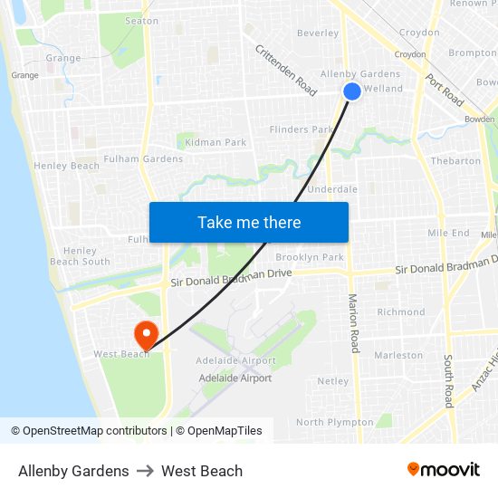 Allenby Gardens to West Beach map