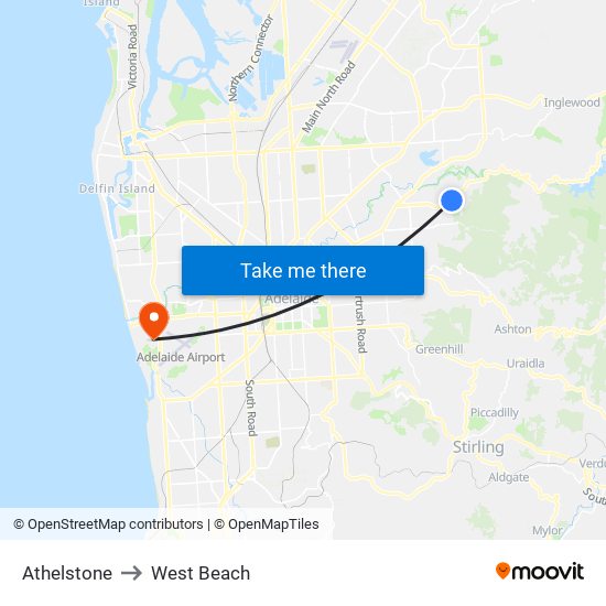 Athelstone to West Beach map