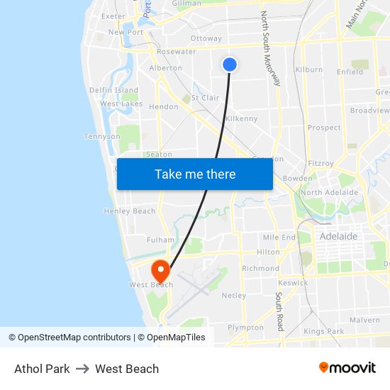 Athol Park to West Beach map