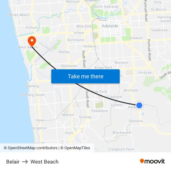 Belair to West Beach map