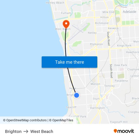 Brighton to West Beach map