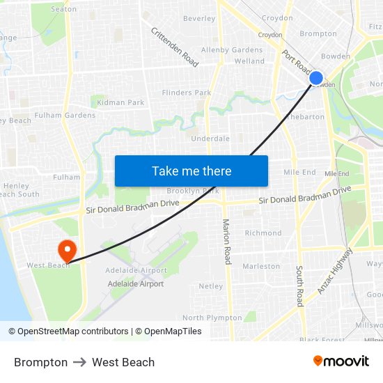 Brompton to West Beach map