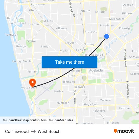 Collinswood to West Beach map