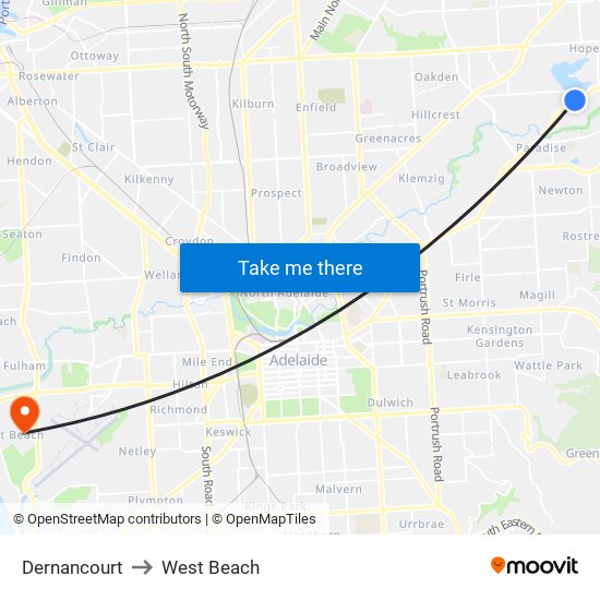 Dernancourt to West Beach map