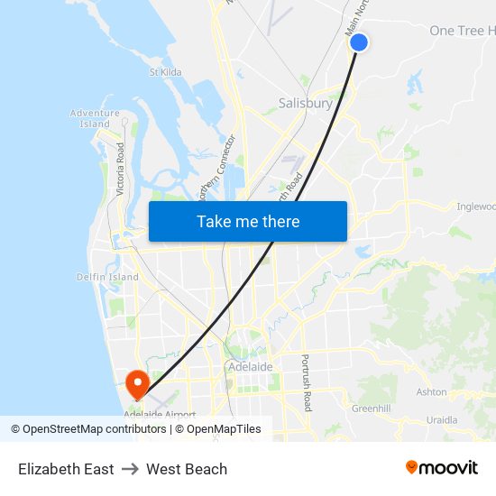 Elizabeth East to West Beach map