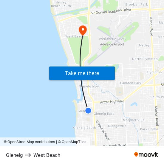 Glenelg to West Beach map